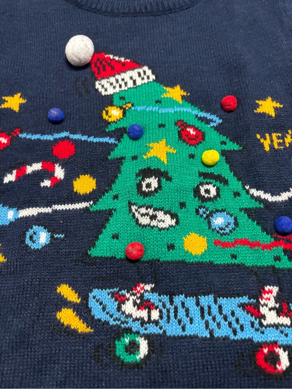 Primark Kids Christmas Sweater Navy Graphic Tree Skateboard Holiday - Picture 3 of 8